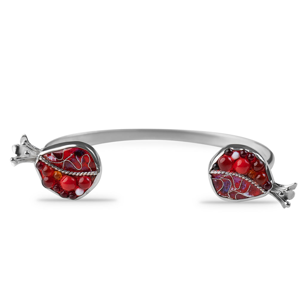 Enamel Cuff Bracelet with Pomegranates in Sterling silver from KIMILI