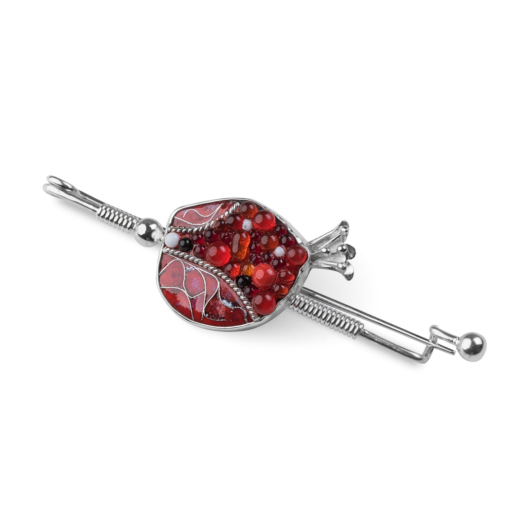 Enamel Brooch with one Pomegranate in Sterling Silver from KIMILI