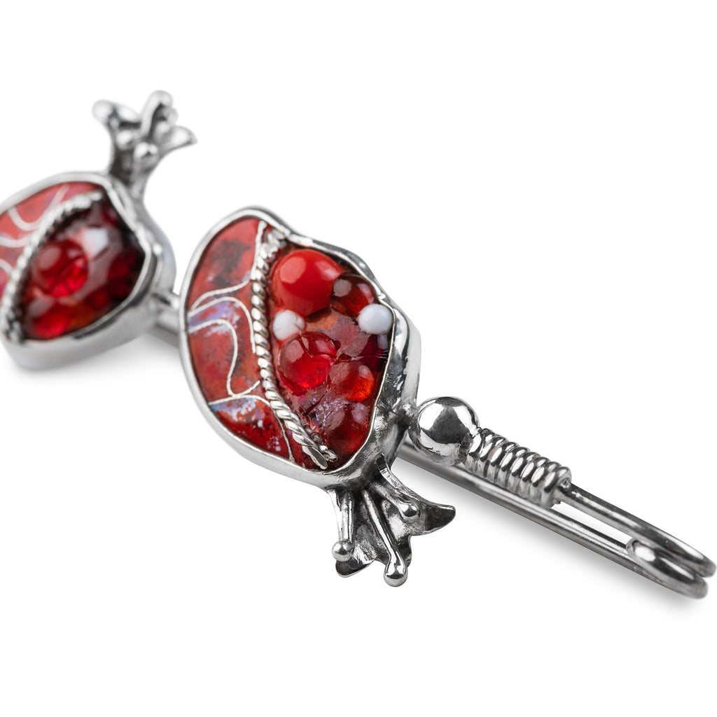 Enamel Brooch with two pomegranates in Sterling Silver from KIMILI