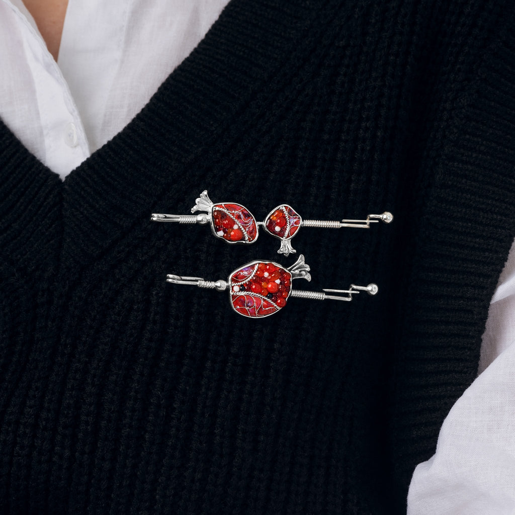 Enamel Brooches with Pomegranates in Sterling Silver from KIMILI
