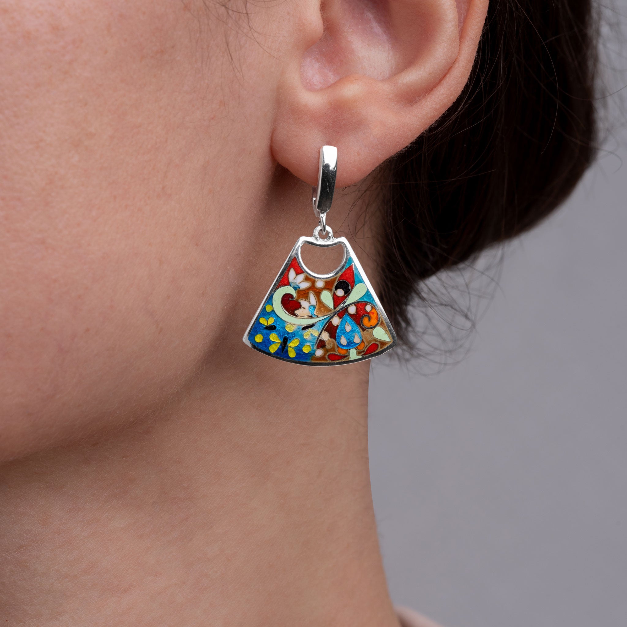 Artisan Enamel Earrings, Enamel and Pink Czech Flower Earrings, Feminine Handmade  Earrings, Gift for Her