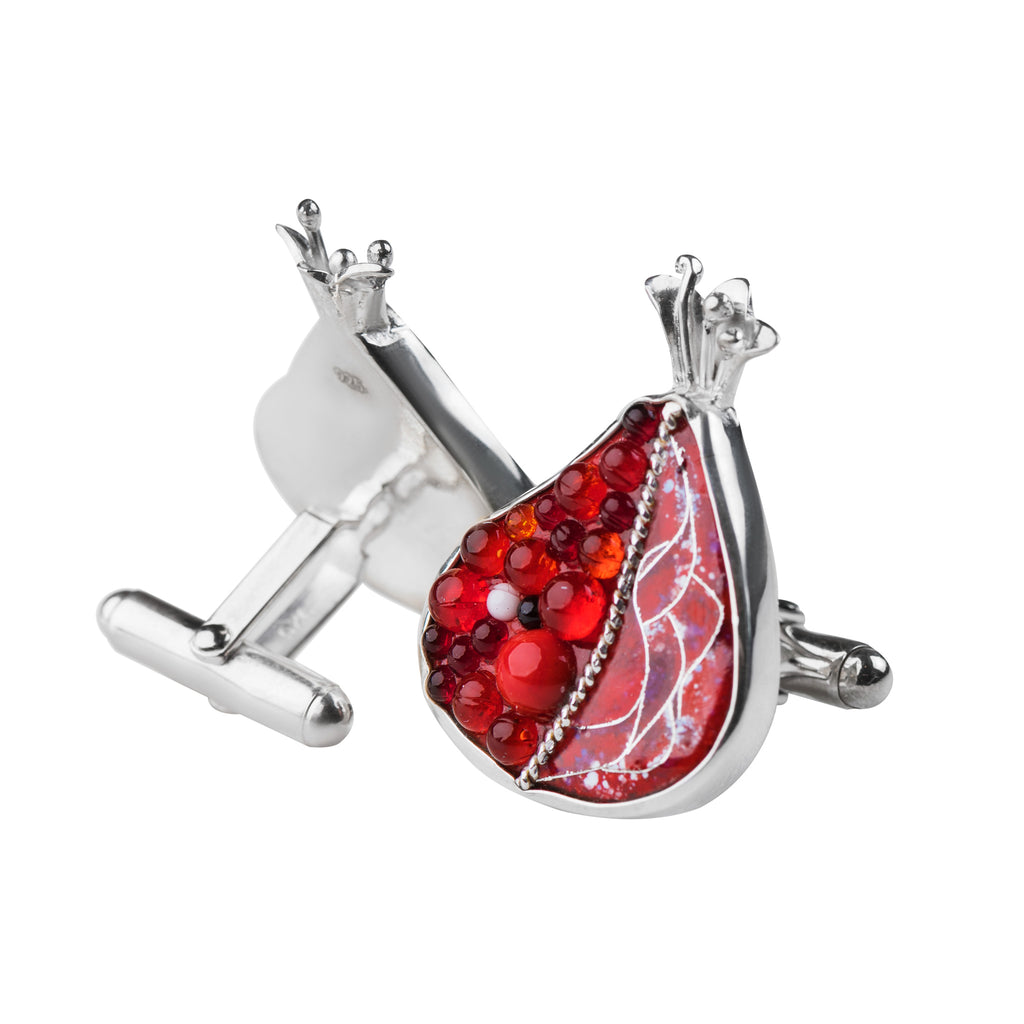 Pomegranate Enamel Cufflinks in Sterling Silver