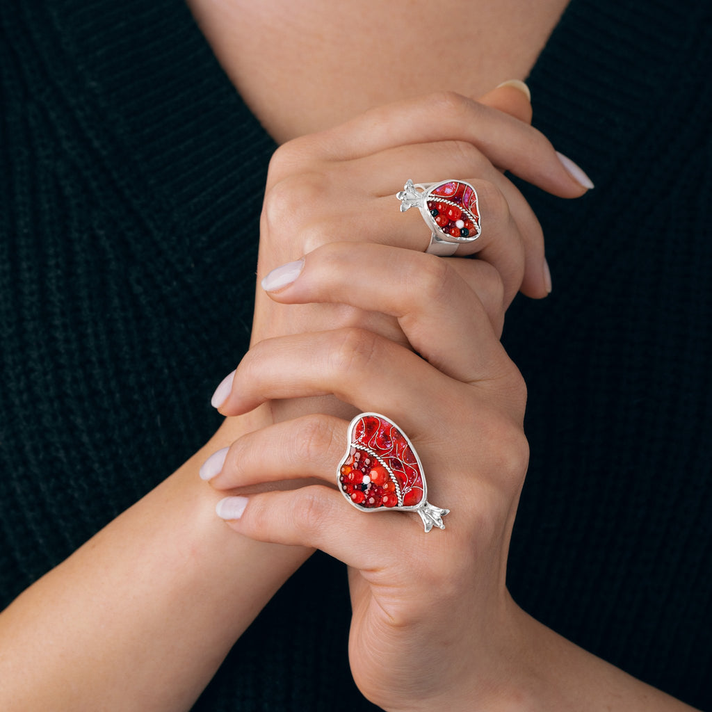 Pomegranate Enamel Small and Medium Rings in Sterling Silver from KIMILI
