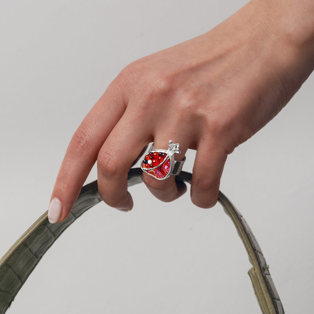 Pomegranate Enamel Small Ring in Sterling Silver from KIMILI