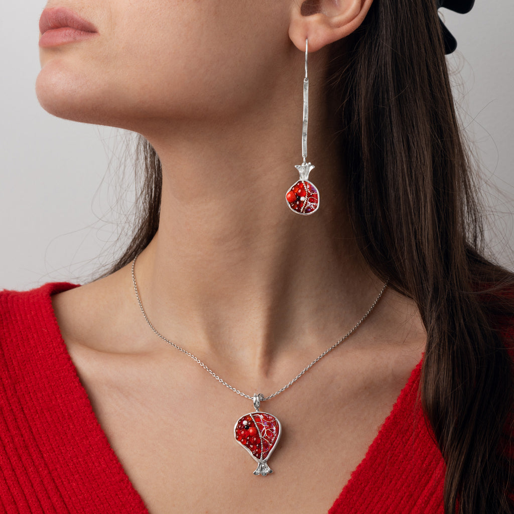 Pomegranate Enamel Dangle Earrings and Pendant from KIMILI