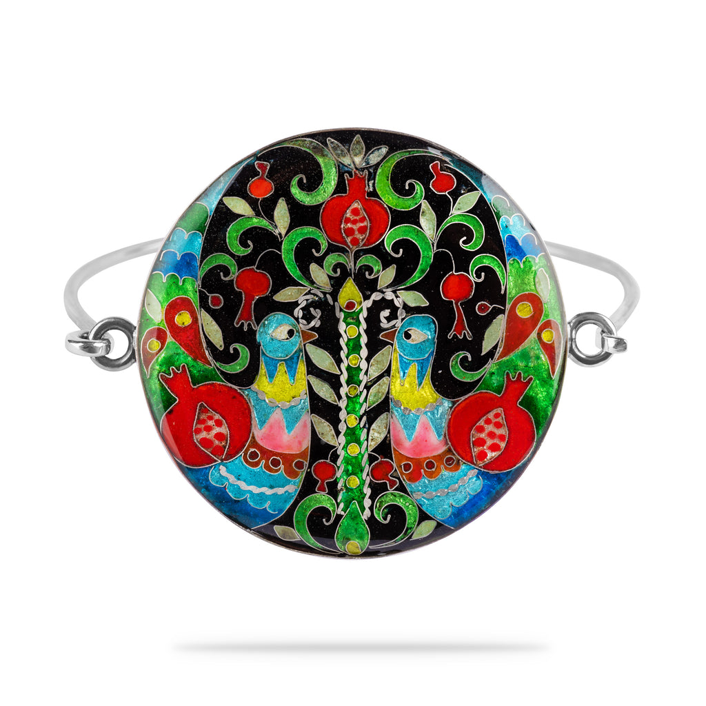 round enamel bracelet with wish tree and pomegranates