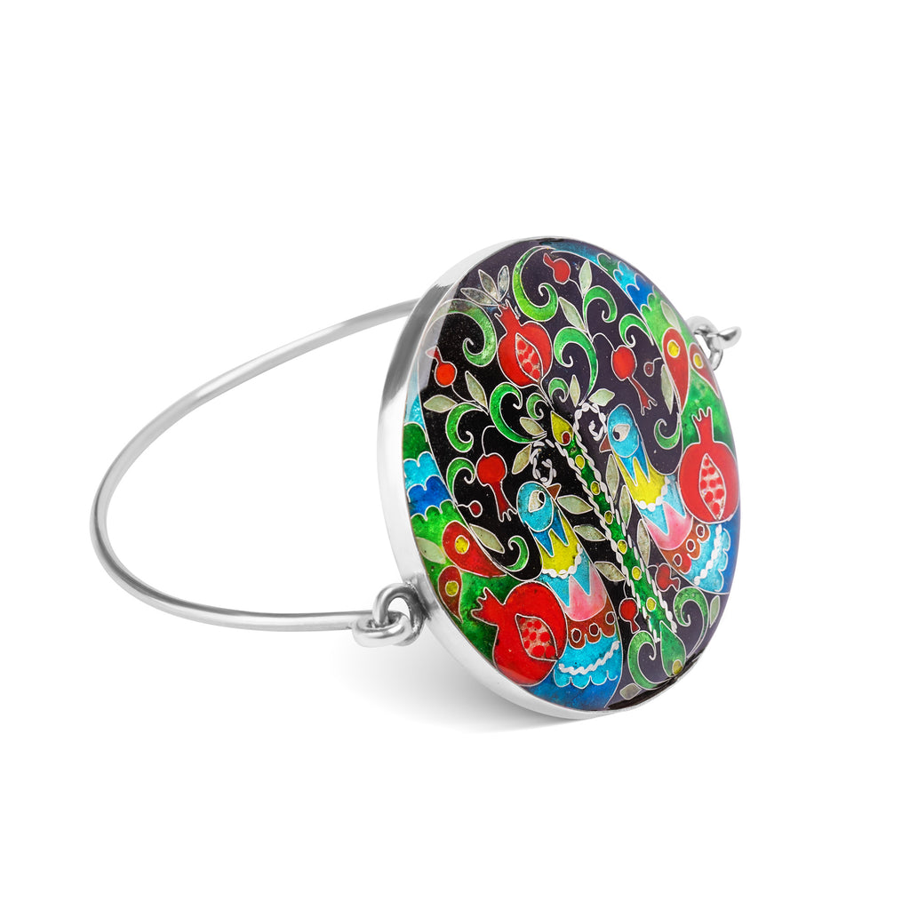 round enamel bracelet with wish tree and pomegranates